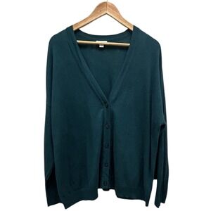 J.Jill Cardigan Sweater XL Tall Hunter Green V-Neck Button Down Soft Knit Classi